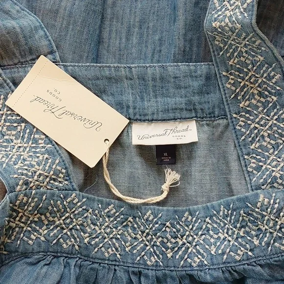 Chambray Ashley Wash Cotton Mini Dress in Ashley Wash XL 14 16 NWT - Picture 4 of 5